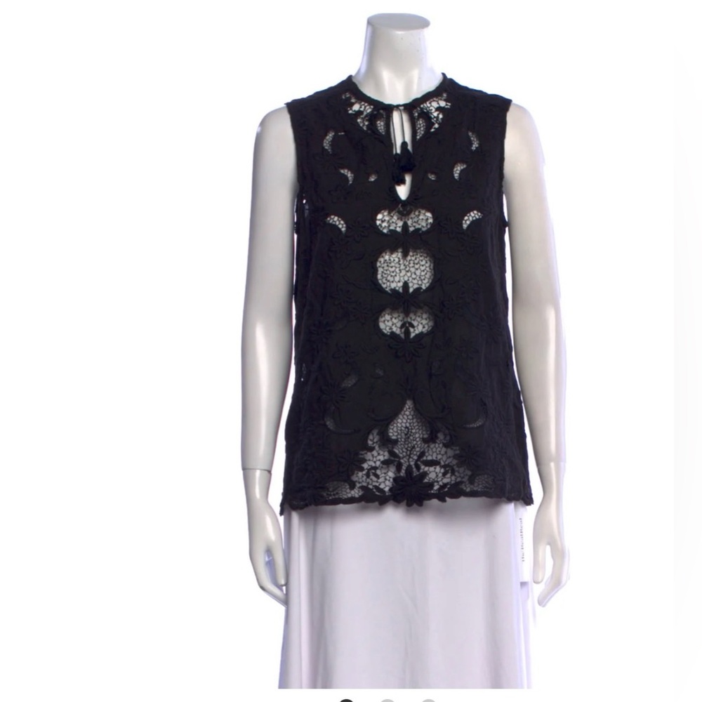 Sea New York Black Lace Sleeveless Tie-Neck Top